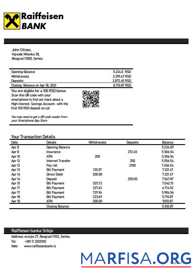 Realistic Serbia Raiffeisen bank statement word download for verification
